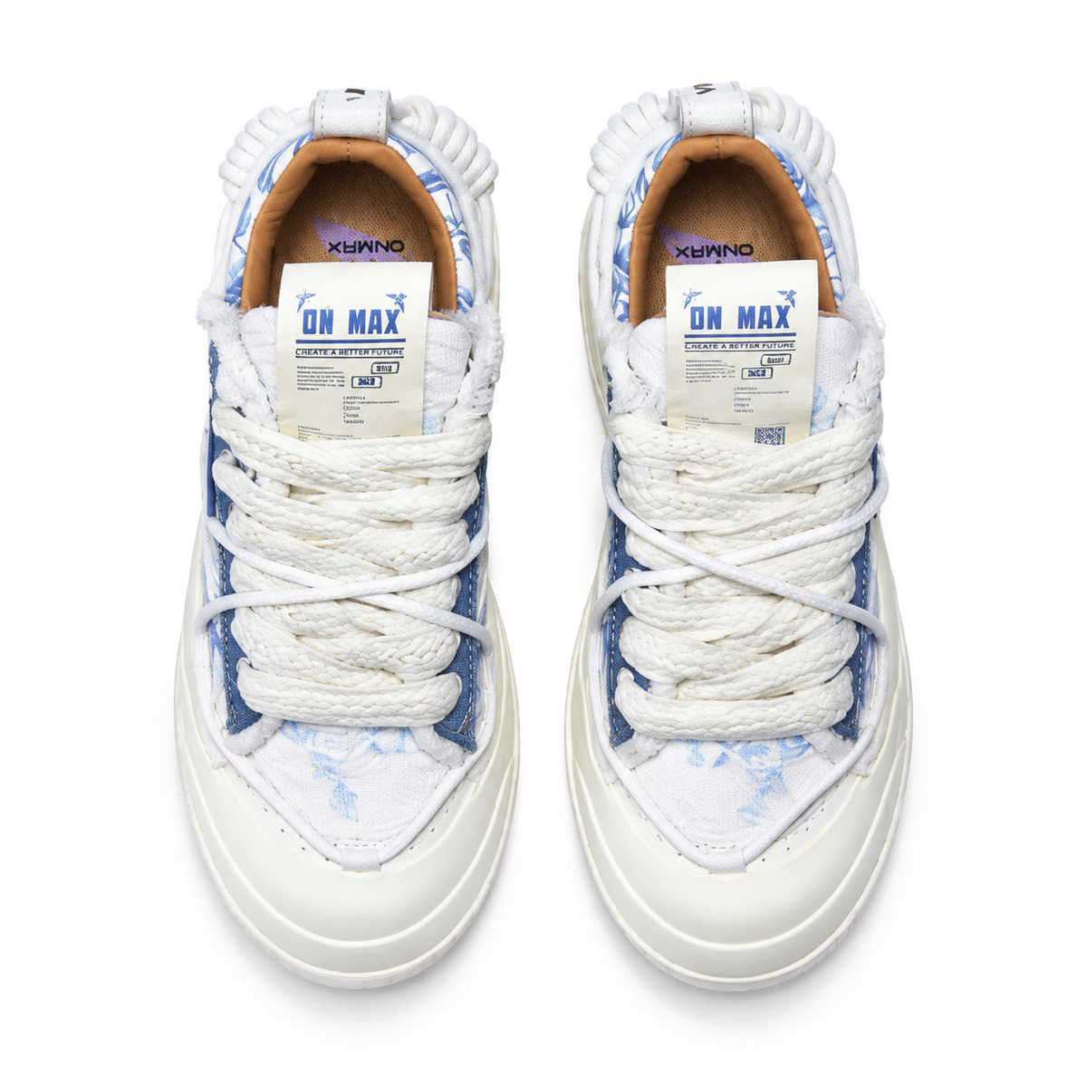 ONMAX Paper Plane Canvas Platform Sneakers - Blue and White Porcelain - View 2
